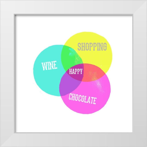 Venn Happy Diagram White Modern Wood Framed Art Print by Dos Santos, Bella