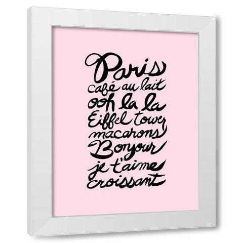 Paris Words Pink White Modern Wood Framed Art Print by Dos Santos, Bella