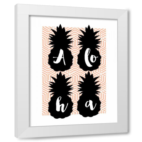 Aloha Pineapples Peach White Modern Wood Framed Art Print by Dos Santos, Bella