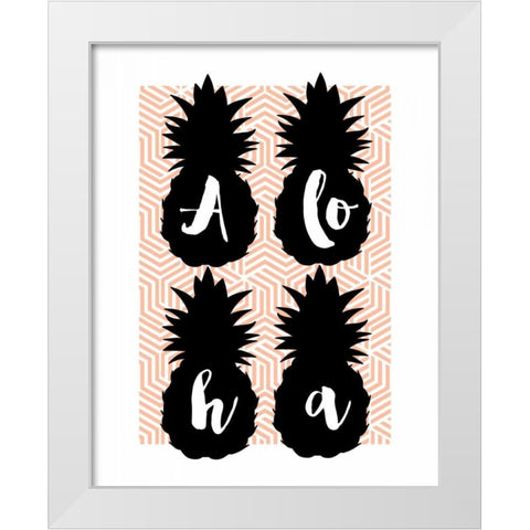 Aloha Pineapples Peach White Modern Wood Framed Art Print by Dos Santos, Bella