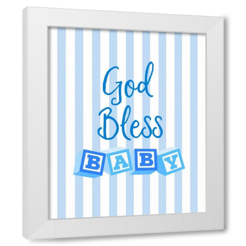 God Bless Baby Blue White Modern Wood Framed Art Print by Dos Santos, Bella