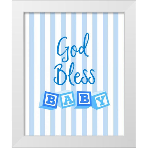 God Bless Baby Blue White Modern Wood Framed Art Print by Dos Santos, Bella