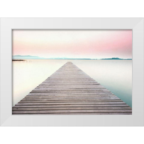 Dream On The Pier White Modern Wood Framed Art Print by Dos Santos, Bella