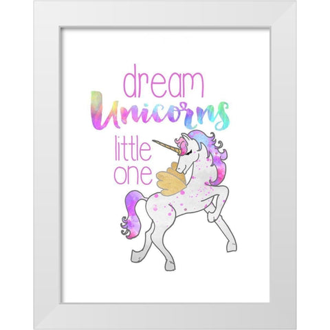 Dream Unicorns White Modern Wood Framed Art Print by Dos Santos, Bella