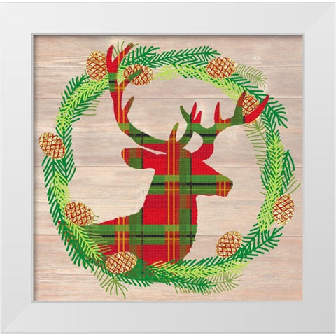 Plaid Stag White Modern Wood Framed Art Print by Dos Santos, Bella