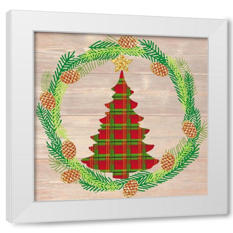 Plaid Christmas Tree White Modern Wood Framed Art Print by Dos Santos, Bella