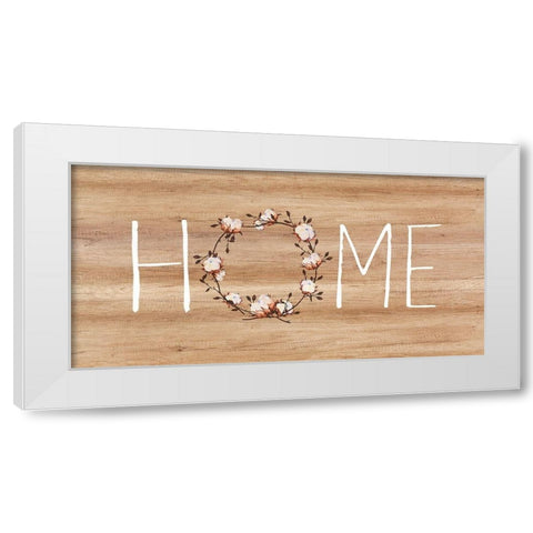 Home, Cotton Wreath White Modern Wood Framed Art Print by Dos Santos, Bella