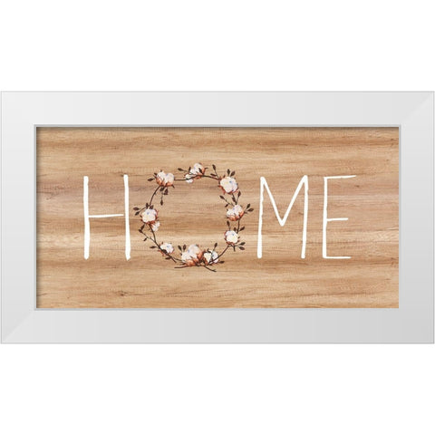 Home, Cotton Wreath White Modern Wood Framed Art Print by Dos Santos, Bella