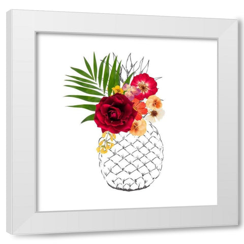 Floral Pineapple White Modern Wood Framed Art Print by Dos Santos, Bella