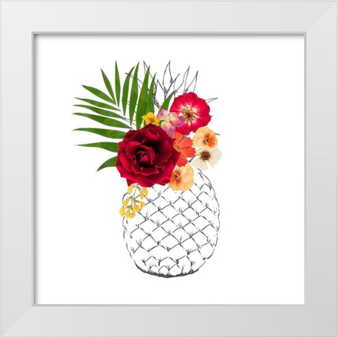 Floral Pineapple White Modern Wood Framed Art Print by Dos Santos, Bella