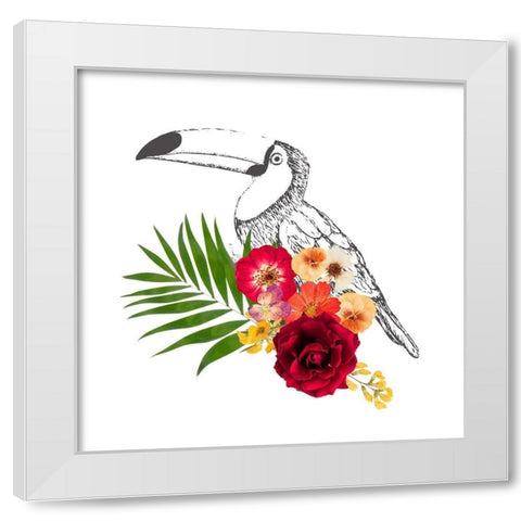 Floral Toucan White Modern Wood Framed Art Print by Dos Santos, Bella