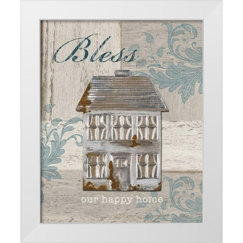 Bless Our Happy Home White Modern Wood Framed Art Print by Appleman, Sam