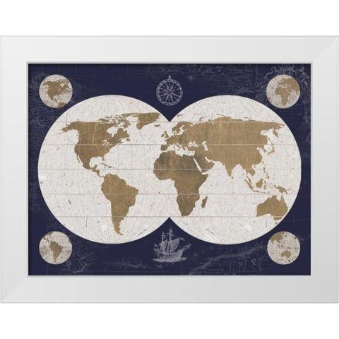 Explorers Map - Blue White Modern Wood Framed Art Print by Appleman, Sam