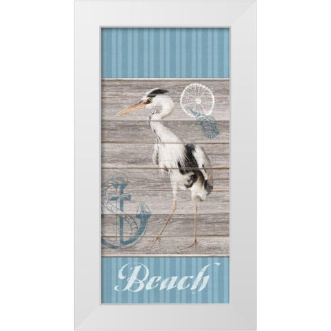 Beach Heron White Modern Wood Framed Art Print by Appleman, Sam