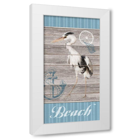 Beach Heron White Modern Wood Framed Art Print by Appleman, Sam