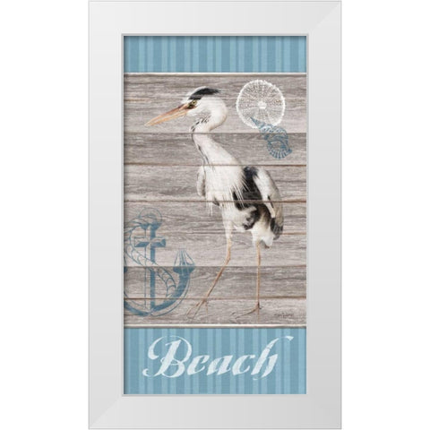 Beach Heron White Modern Wood Framed Art Print by Appleman, Sam
