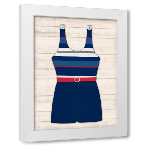 Vintage Swim Suit - Blue and Red 2 White Modern Wood Framed Art Print by Appleman, Sam