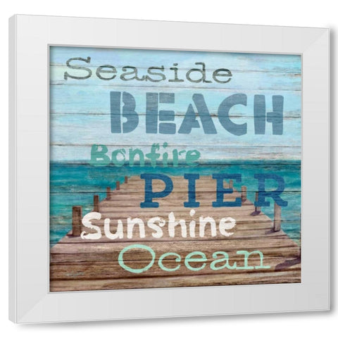 Pier View Weathered Wood Sign White Modern Wood Framed Art Print by Appleman, Sam
