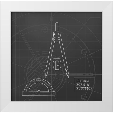 Geometry Tools Blueprint White Modern Wood Framed Art Print by Appleman, Sam
