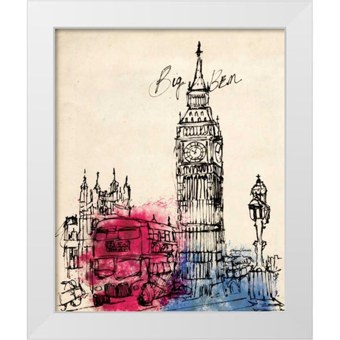 Big Ben in Pen White Modern Wood Framed Art Print by Yamada, Morgan