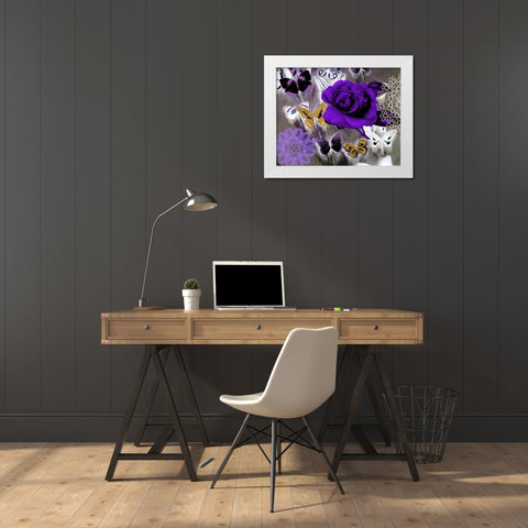 Butterfly Collage Purple White Modern Wood Framed Art Print by Taylor, Evangeline