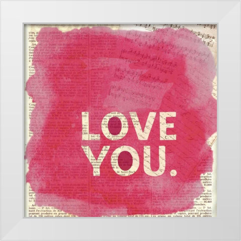 Love You Newsprint White Modern Wood Framed Art Print by Taylor, Evangeline