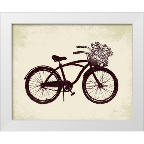 Flower Basket Bike White Modern Wood Framed Art Print by Taylor, Evangeline