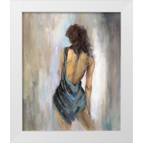 Blue Backless 1 White Modern Wood Framed Art Print by Art Atelier Alliance