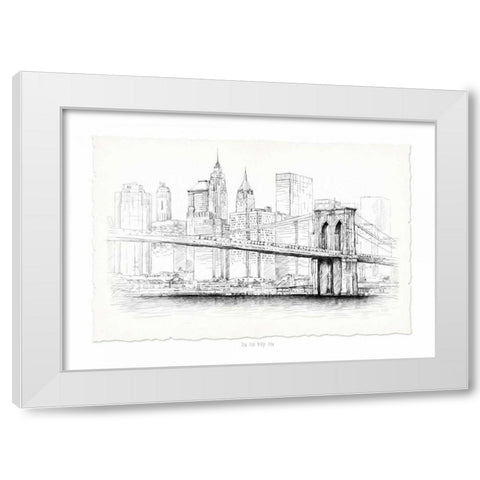 Brooklyn Bridge Pen and Ink White Modern Wood Framed Art Print by Art Atelier Alliance