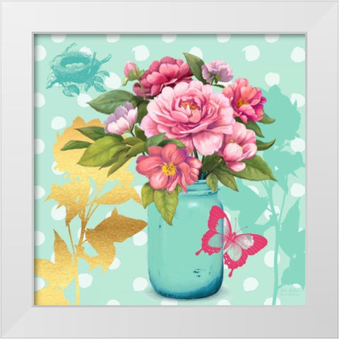 Mint Mason Jar Bouquet White Modern Wood Framed Art Print by Art Atelier Alliance