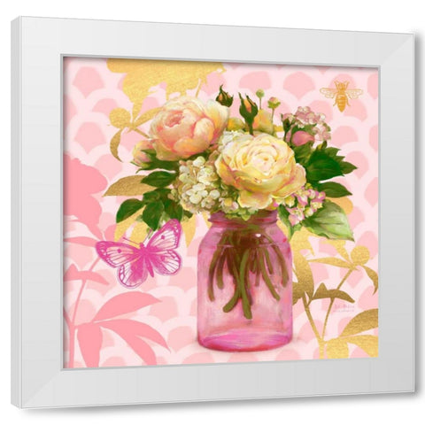 Pink Mason Jar Bouquet White Modern Wood Framed Art Print by Art Atelier Alliance