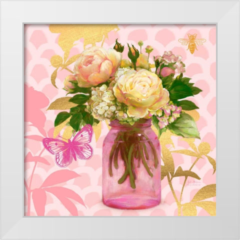 Pink Mason Jar Bouquet White Modern Wood Framed Art Print by Art Atelier Alliance