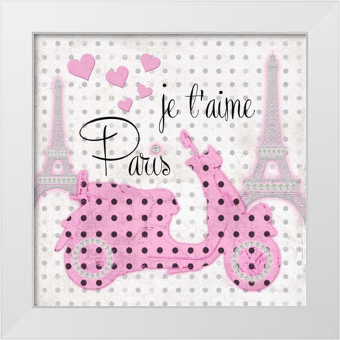 A Pink Scooter Kind Of Day White Modern Wood Framed Art Print by Amori, Miyo