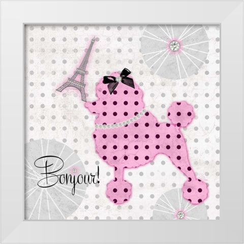 A Pink Poodle Kind of Day White Modern Wood Framed Art Print by Amori, Miyo