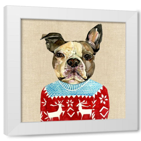 French Bulldog in a Red Sweater White Modern Wood Framed Art Print by Jing, Jin