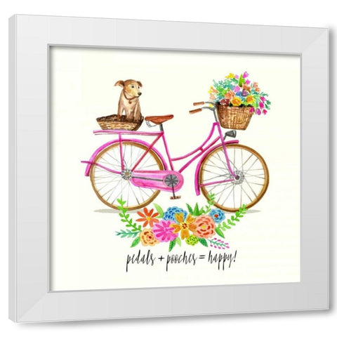 Pedals + Pooches White Modern Wood Framed Art Print by Jing, Jin