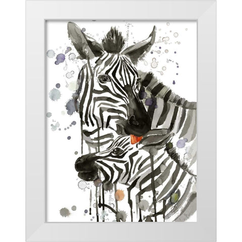 Zebra Kiss White Modern Wood Framed Art Print by Jing, Jin