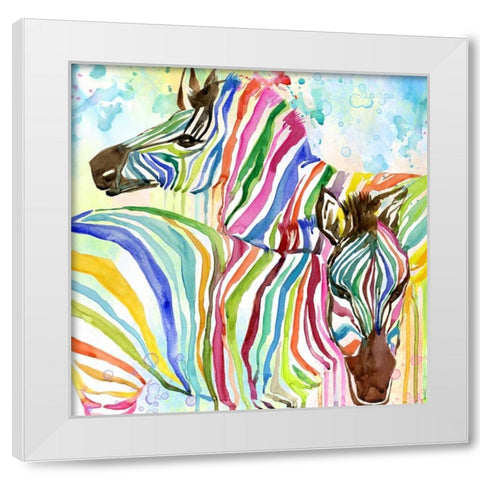 Multicolor Zebras White Modern Wood Framed Art Print by Jing, Jin