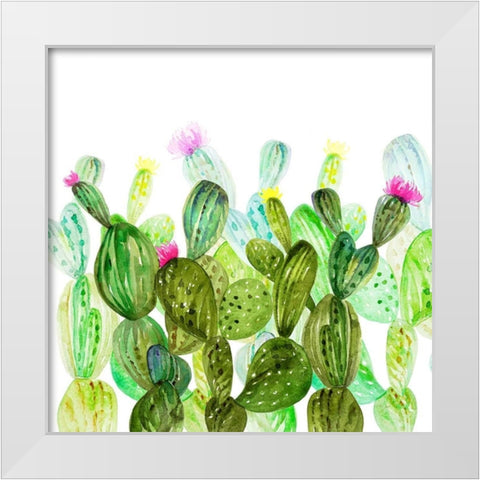 Delight cactus garden 1 White Modern Wood Framed Art Print by Jing, Jin