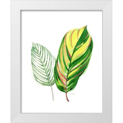 Tropical Striped Leaf White Modern Wood Framed Art Print by Jing, Jin