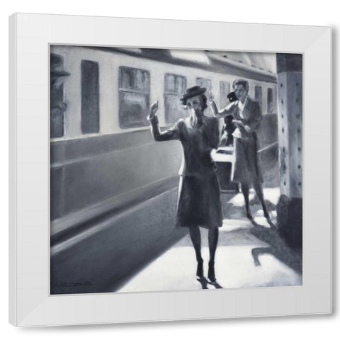 trainstation White Modern Wood Framed Art Print by Denis, E