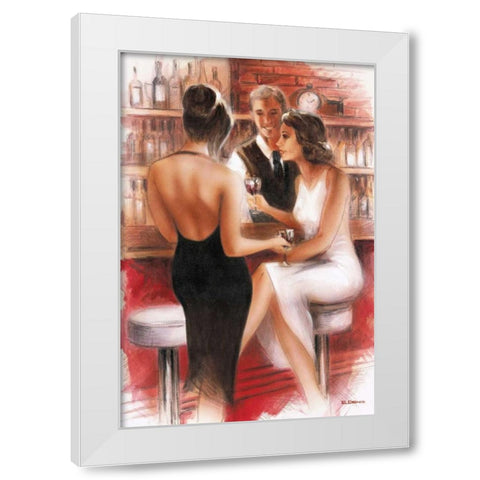 Bar conversations I White Modern Wood Framed Art Print by Denis, E
