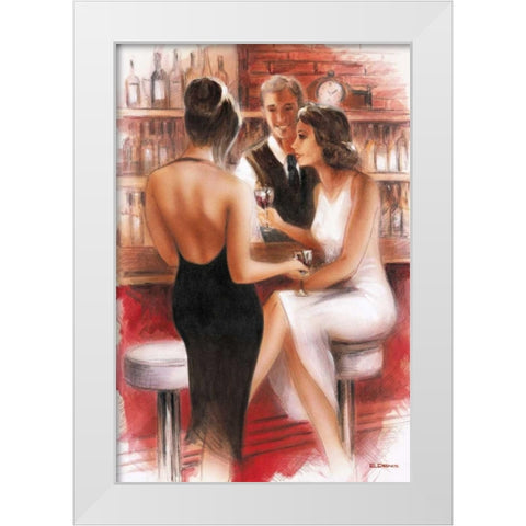 Bar conversations I White Modern Wood Framed Art Print by Denis, E