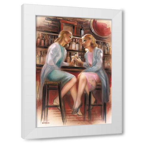 Bar conversations II White Modern Wood Framed Art Print by Denis, E