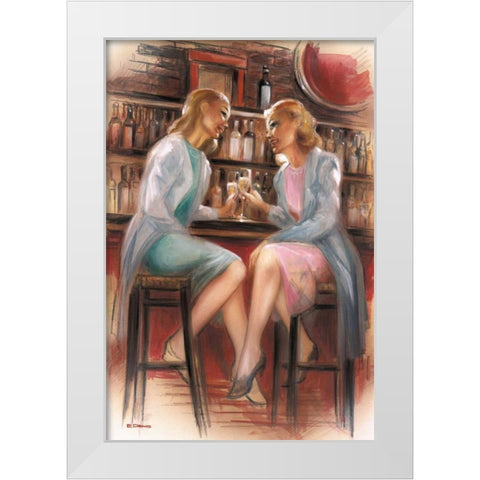 Bar conversations II White Modern Wood Framed Art Print by Denis, E