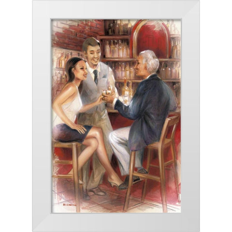 Bar conversations III White Modern Wood Framed Art Print by Denis, E