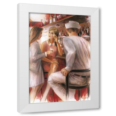 Bar conversations IV White Modern Wood Framed Art Print by Denis, E
