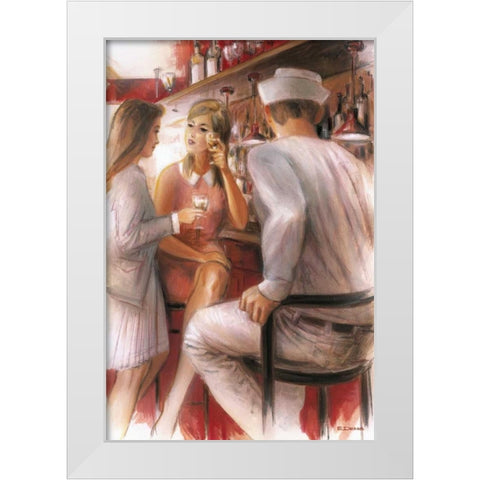 Bar conversations IV White Modern Wood Framed Art Print by Denis, E
