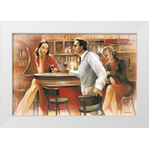 Bar conversations VI White Modern Wood Framed Art Print by Denis, E