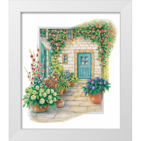 Blossoming courtyard White Modern Wood Framed Art Print by Erwin, Eric
